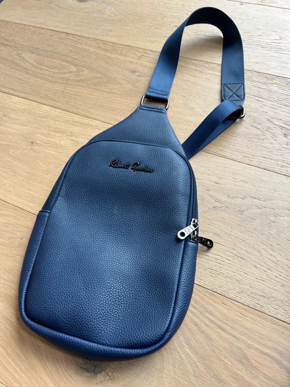 Robert Graham Navy Blue Pebbled Sling Belt Bag